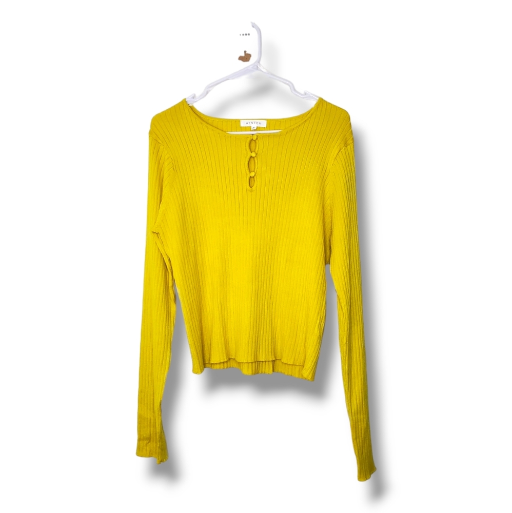 NWOT Wynter Ribbed Knit Button Accent Long Sleeve Top in Chartreuse Yellow Sz XL